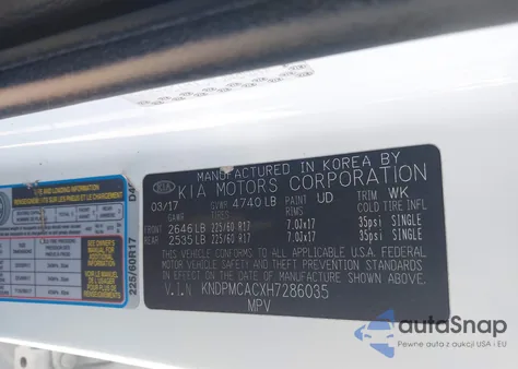 2017 Kia Sportage Lx z USA, uszkodzony, nr VIN KNDPMCACXH7286035